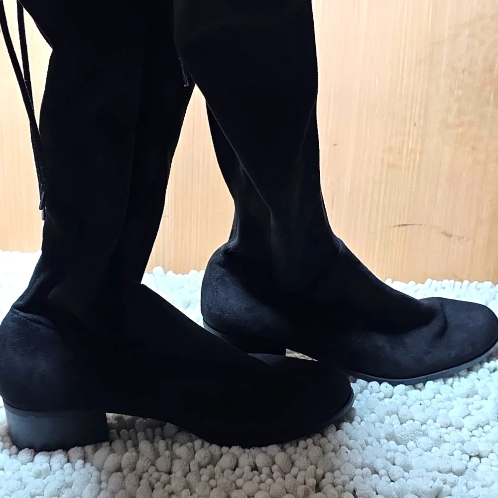 Charles By David C.Black Womens 10 Over-the-Knee Suede Boots Stacked Heel Nwob